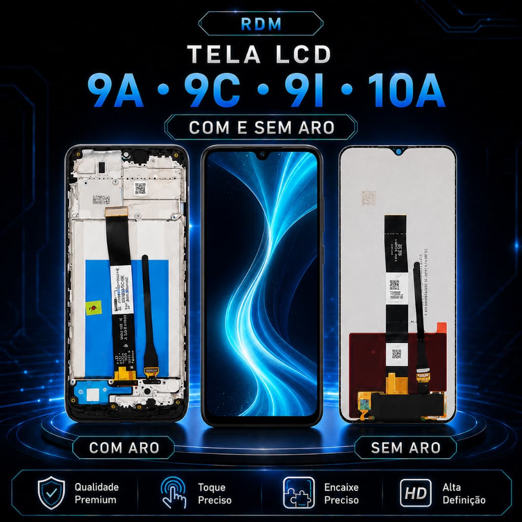 Tela LCD Touch para RDM 9A 9C 9I 10A com ou sem Aro, Brilho e Toque Preciso