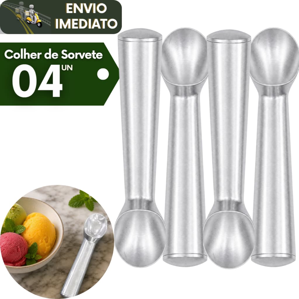 Kit 4 Colher Concha Pegador de Sorvete Açai Manual de Aluminio Profissional Ideal para Sorveteria