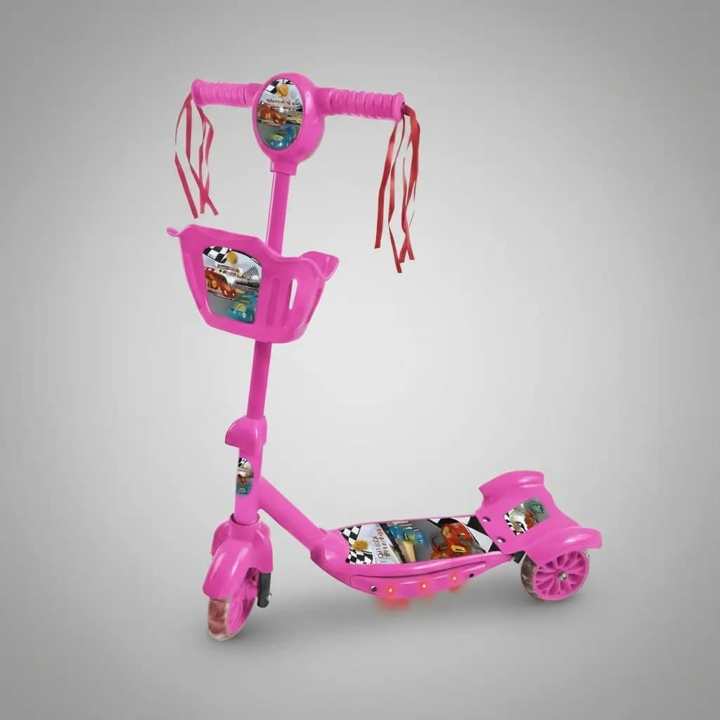 Patinete Infantil 3 Rodas com Luz e Som Dobrável Guidão Ajustável Rosa Roxo