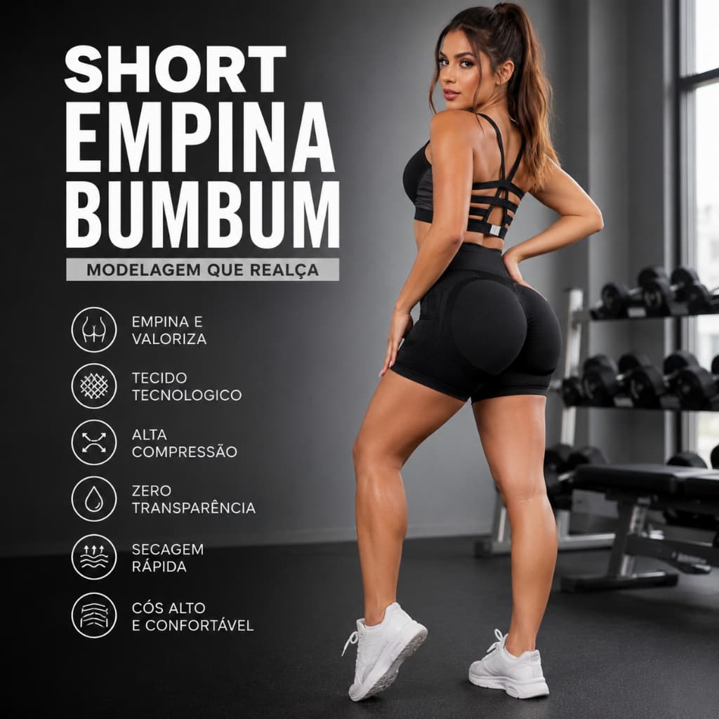Shorts Levanta Bumbum De Cintura Alta Feminino Esportivo Fitness Confortável