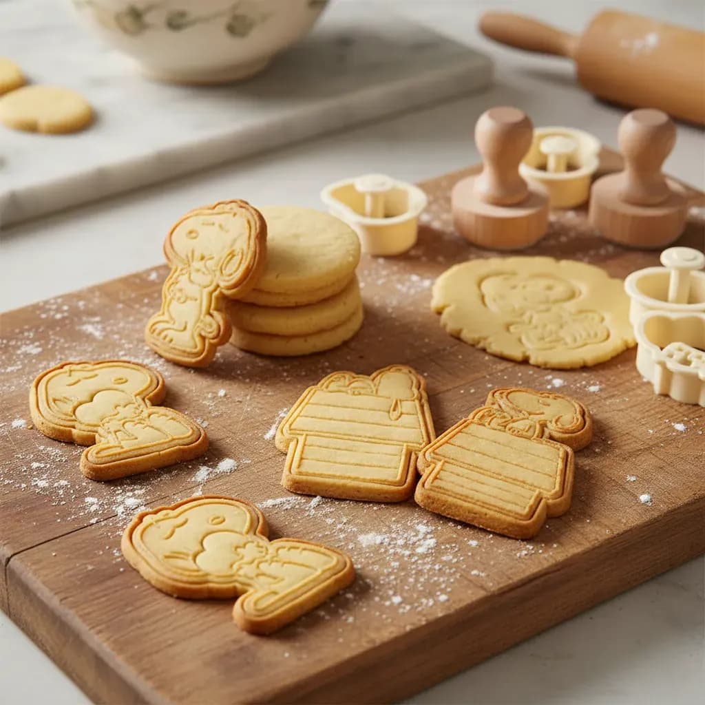 Kit Cortador de Biscoito Infantil Snoopy 5 Peças + Marcadores para Massa e Biscuit