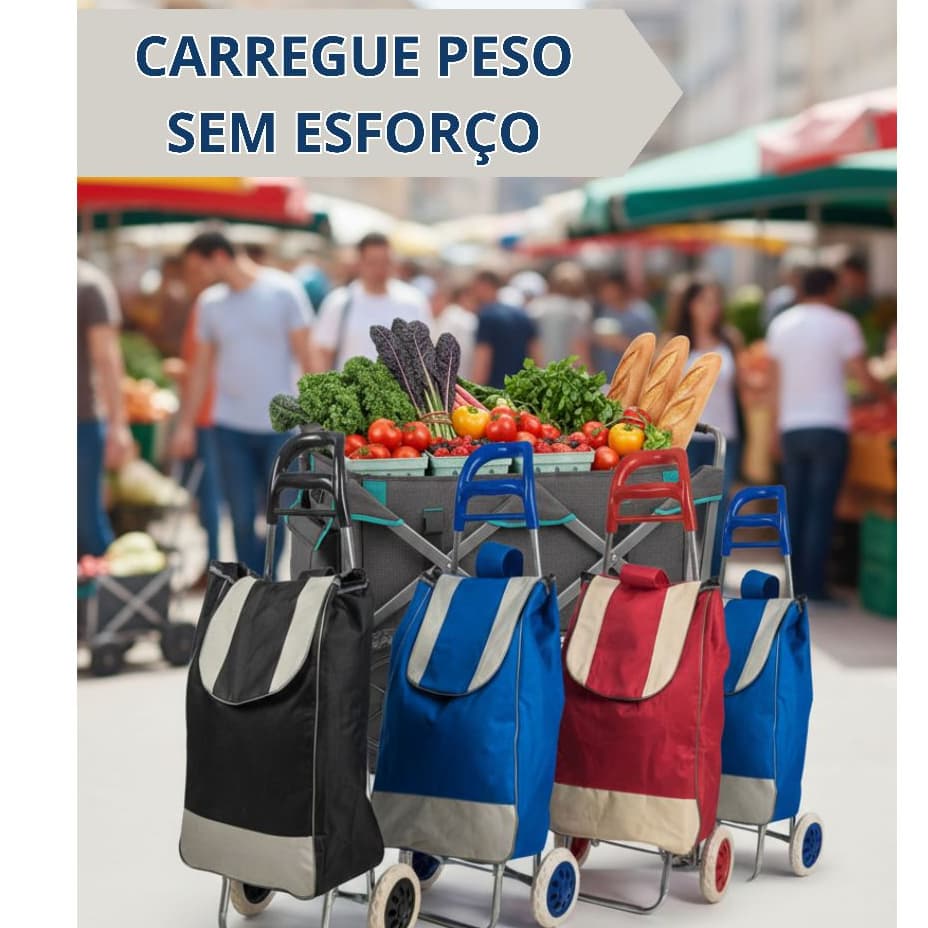 Carrinho De Feira Dobrável Reforçado Com Bolsa Impermeável com capa Par de Rodas Resistente bolsa de compras cors ortida