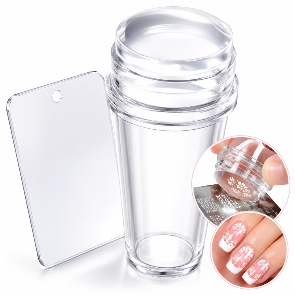 Carimbo Transparente para Unhas com Raspador Silicone Nail Art Decoração Francesinha Manicure