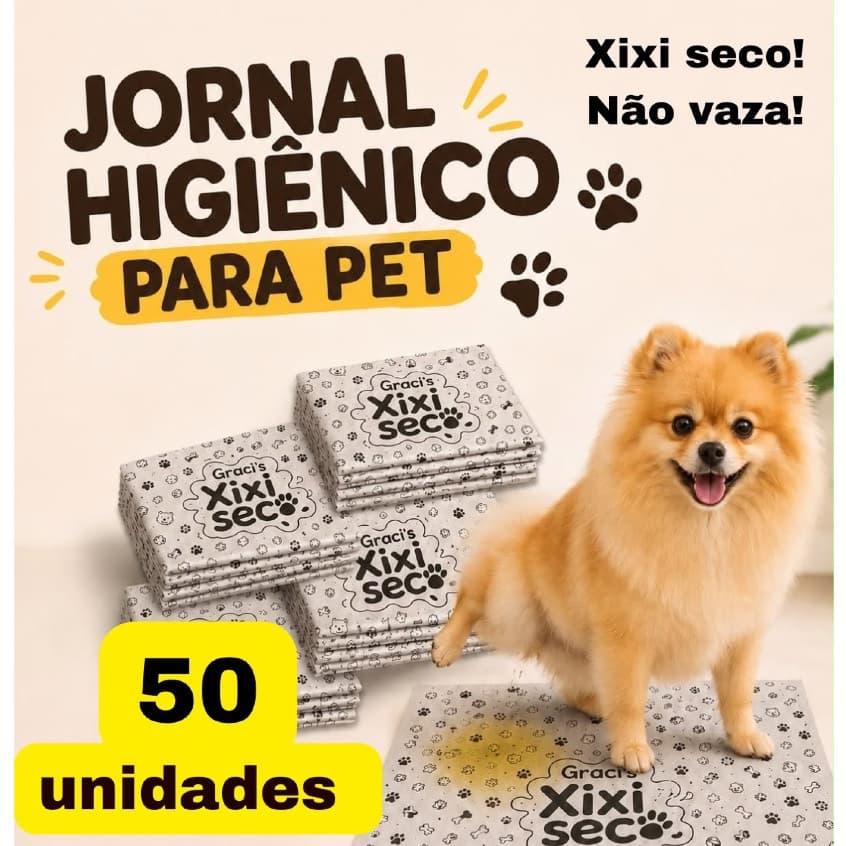 Kit Jornal Pet Higiênico Impermeável 50 Folhas 60x50 Tapete Cachorro Gato Xixi Seco Não Vaza
