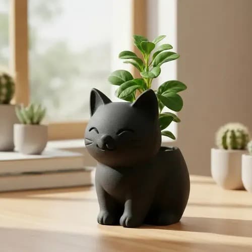 Vaso de Planta Gatinho Decorativo Fofo Porta Suculenta Cachepô Gato