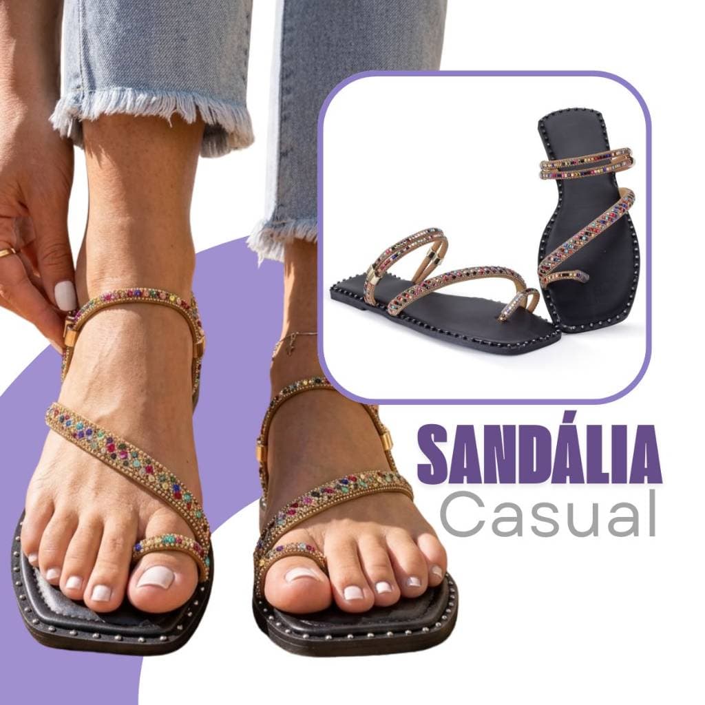 Rasteirinha Sandália Cristais Feminina Antiderrapante Leve Elegante Macia Sofisticada