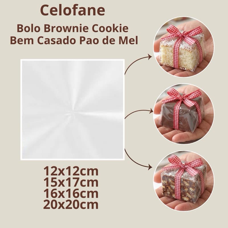 Folha Celofane Bolo Gelado Pao de Mel Doces  Brownie Bem Casado Bolo Transparente Torçao