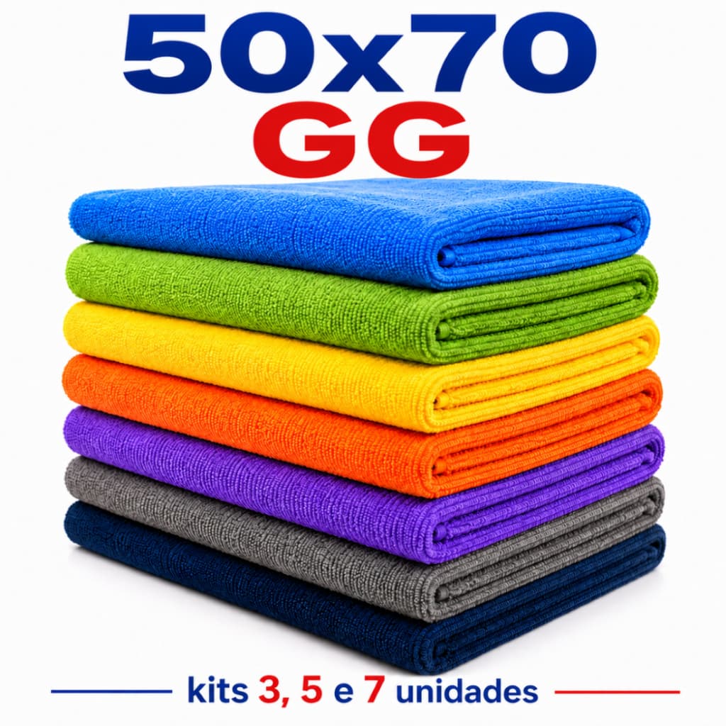 Panos de Microfibra Grandes 50x70 Multiuso Alta Absorção Limpeza Doméstica e Profissional