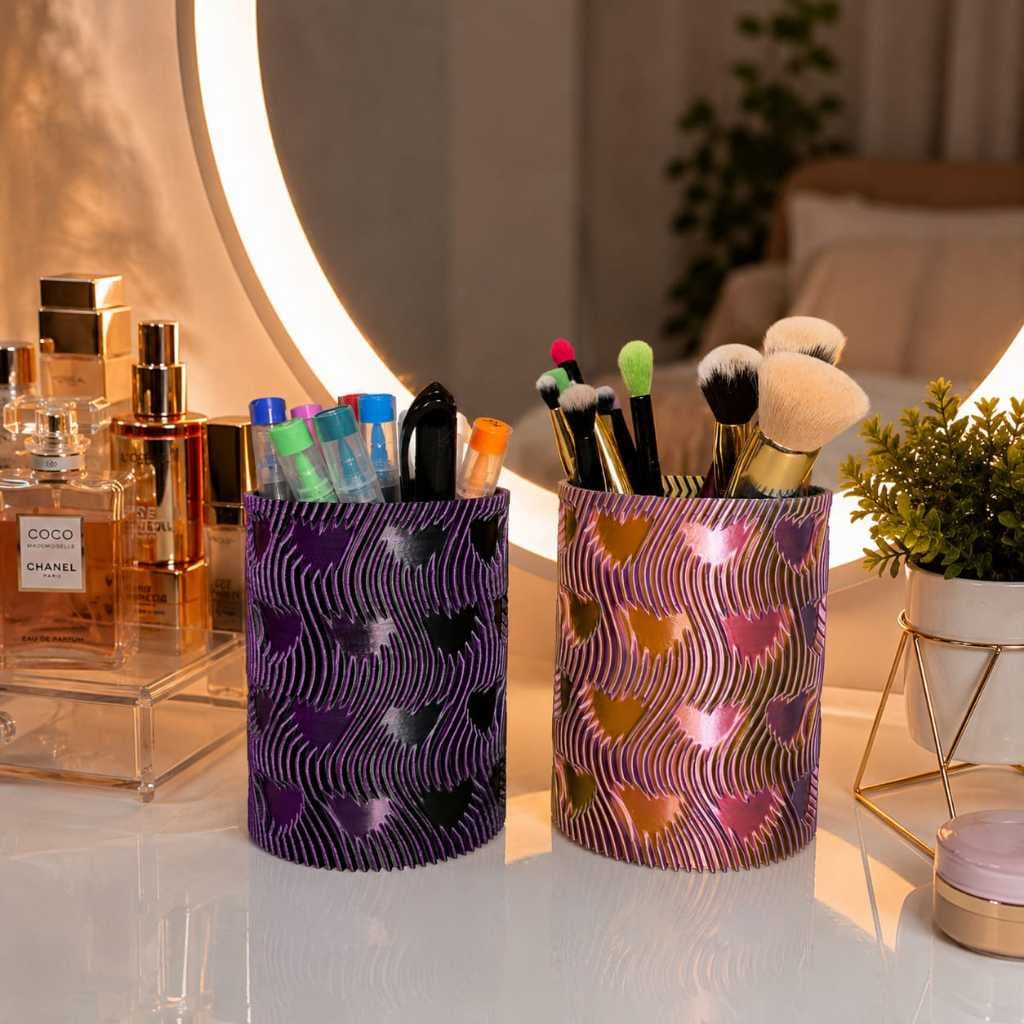 Porta Lápis Porta Canetas Porta Pincéis Organizador Efeito Furta-Cor, Multicolorido de coraçãozinho,