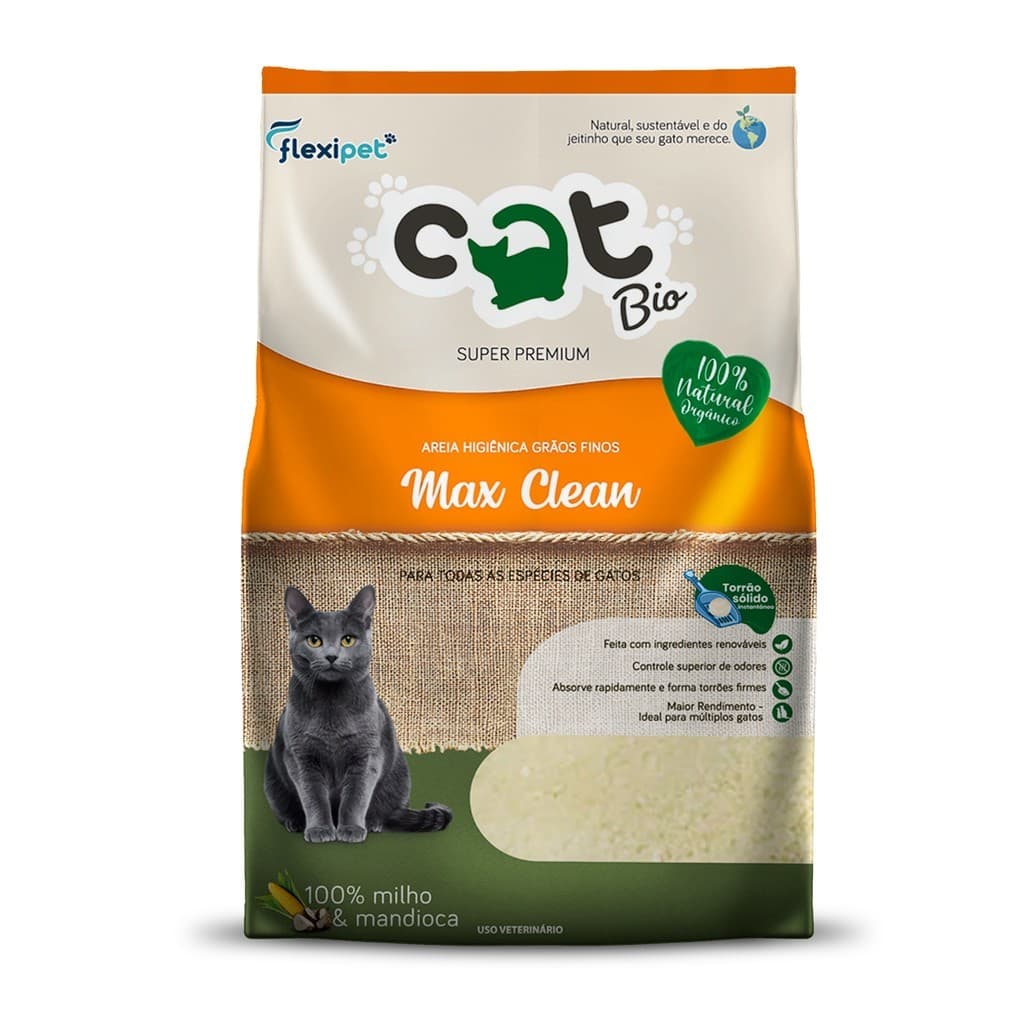 Areia para Gatos Catbio Max Clean 4kg - Biodegradável Para Gatos, Controle de Odores, Formação de Torrões, Alta Absorção