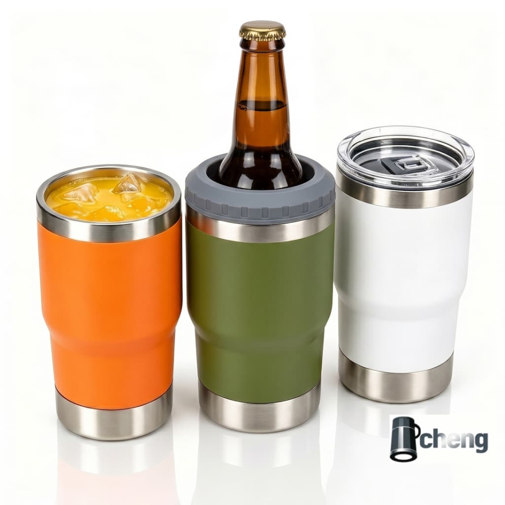 Copo Térmico de Chopp E Refrigerante Com Abridor na Base e 2 Tampas  Portátil Para Bebidas Geladas e Café Churrasco