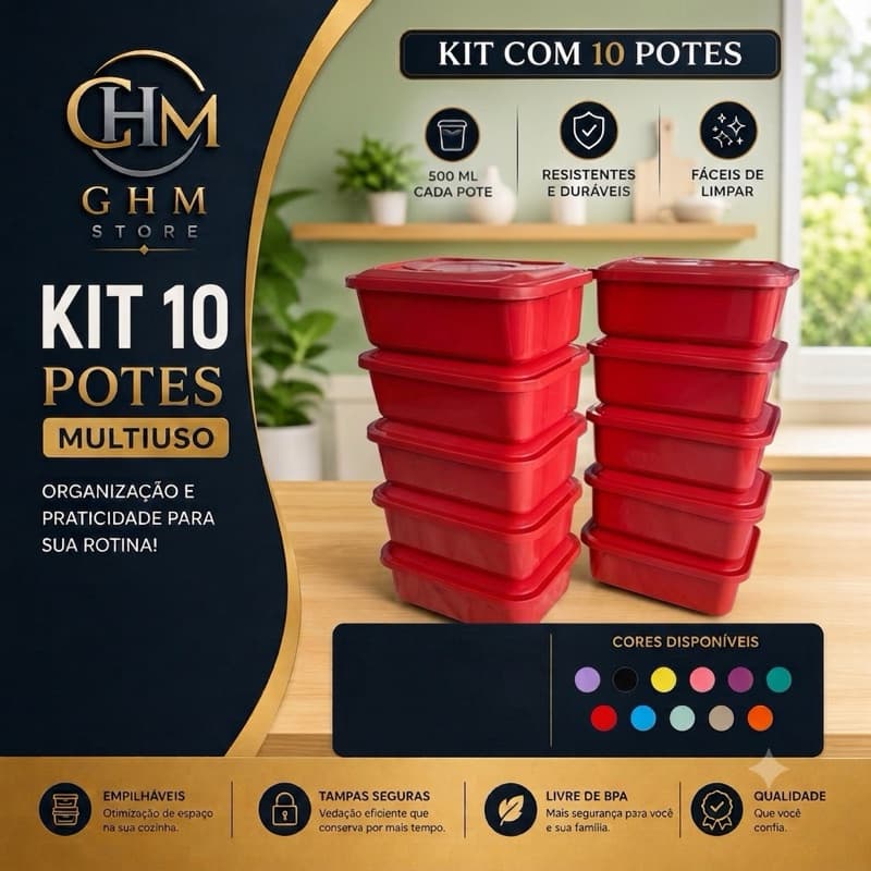 Kit 10 Potes de Mantimento Plástico Cozinha Organizador de Armário Geladeira Hermético