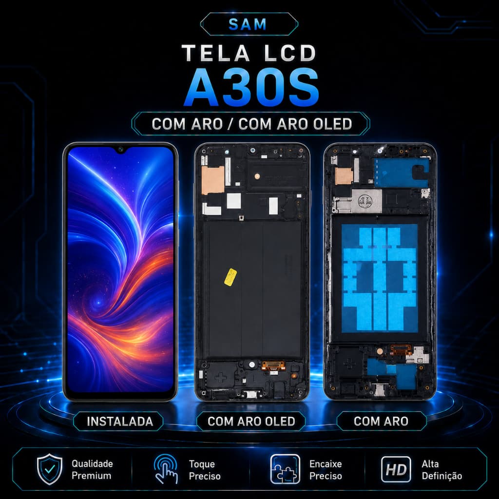 Tela de Reposição para Galaxy A30S A307 com Aro ou OLED, Alta Definição e Qualidade Premium