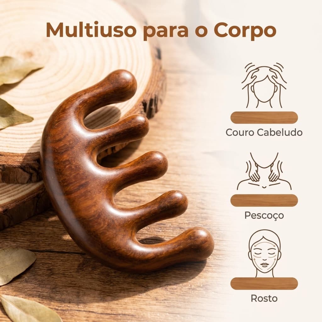 Pente de Sândalo Para Desobstruir Meridianos do Couro Cabeludo