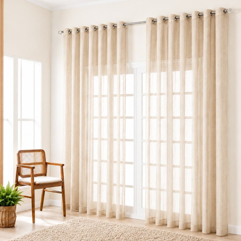 Cortina Luxo Voil Gaze De Linho Para Varão 5,00x2,80 Branca Sala/Quarto