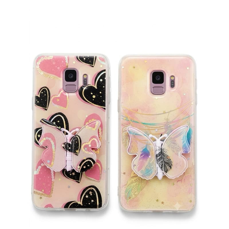 Capinha Transparente com Glitter e Suporte de Borboleta 3D - Modelos Disponíveis em Kit ou Unidade