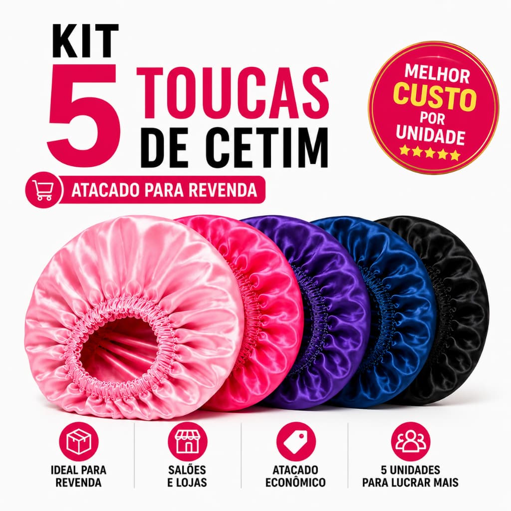 Kit 5 Toucas de Cetim Profissional Proteção Noturna Macia Qualidade Anti-Frizz – Cor única