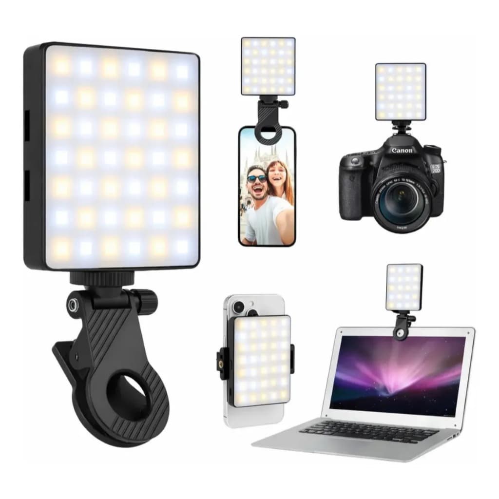 Luz LED RGB Fotográfica Portátil com Clip Recarregável Iluminação para Selfie Vídeo Streaming e Fotos