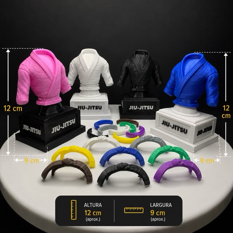 Mini kimono jiu-jitsu 3D com faixa removível e nome personalizado, decoração ou premiação, troféu de Jiu-Jitsu e Judô.