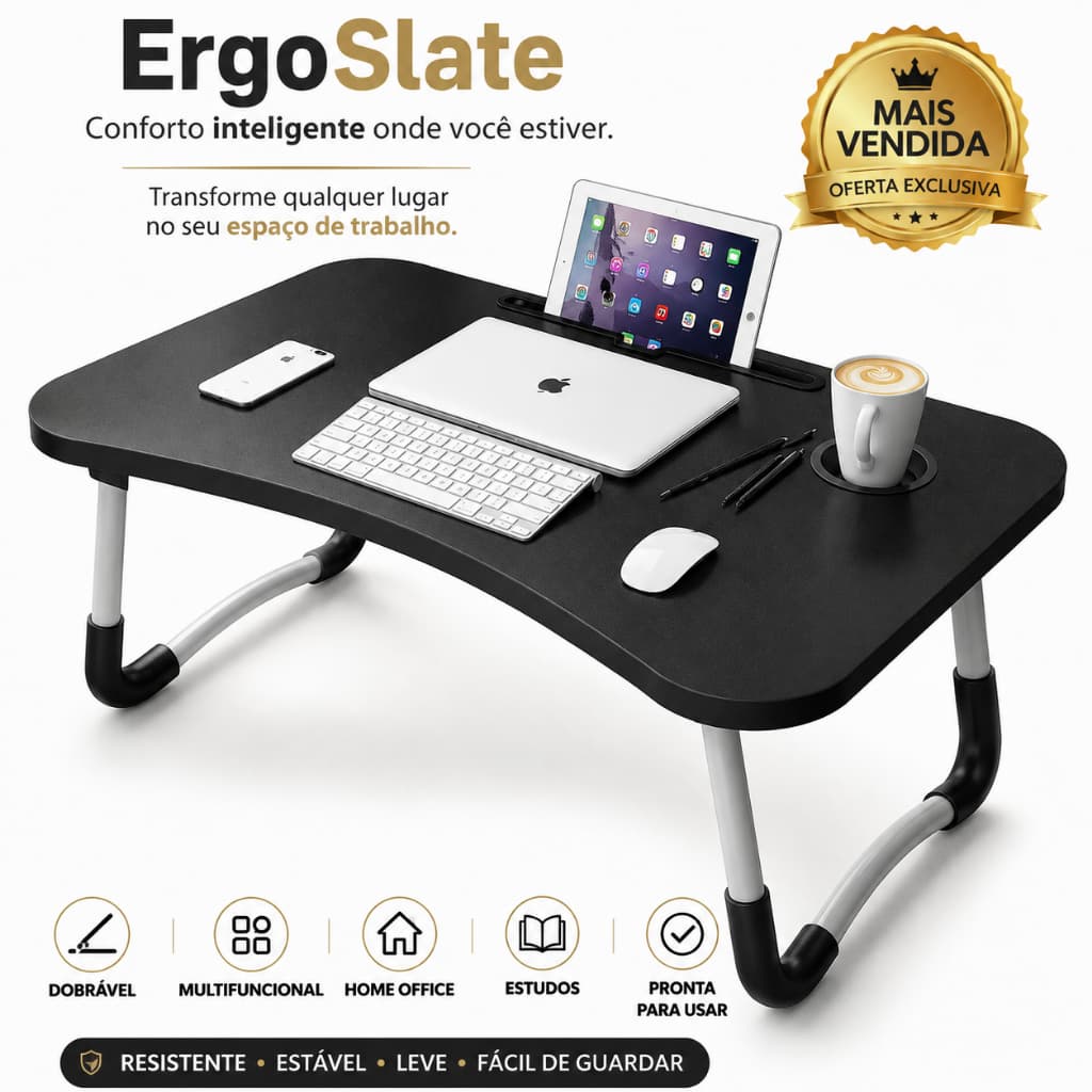 ErgoSlate | Mesa Portátil Dobrável Multifuncional para Notebook