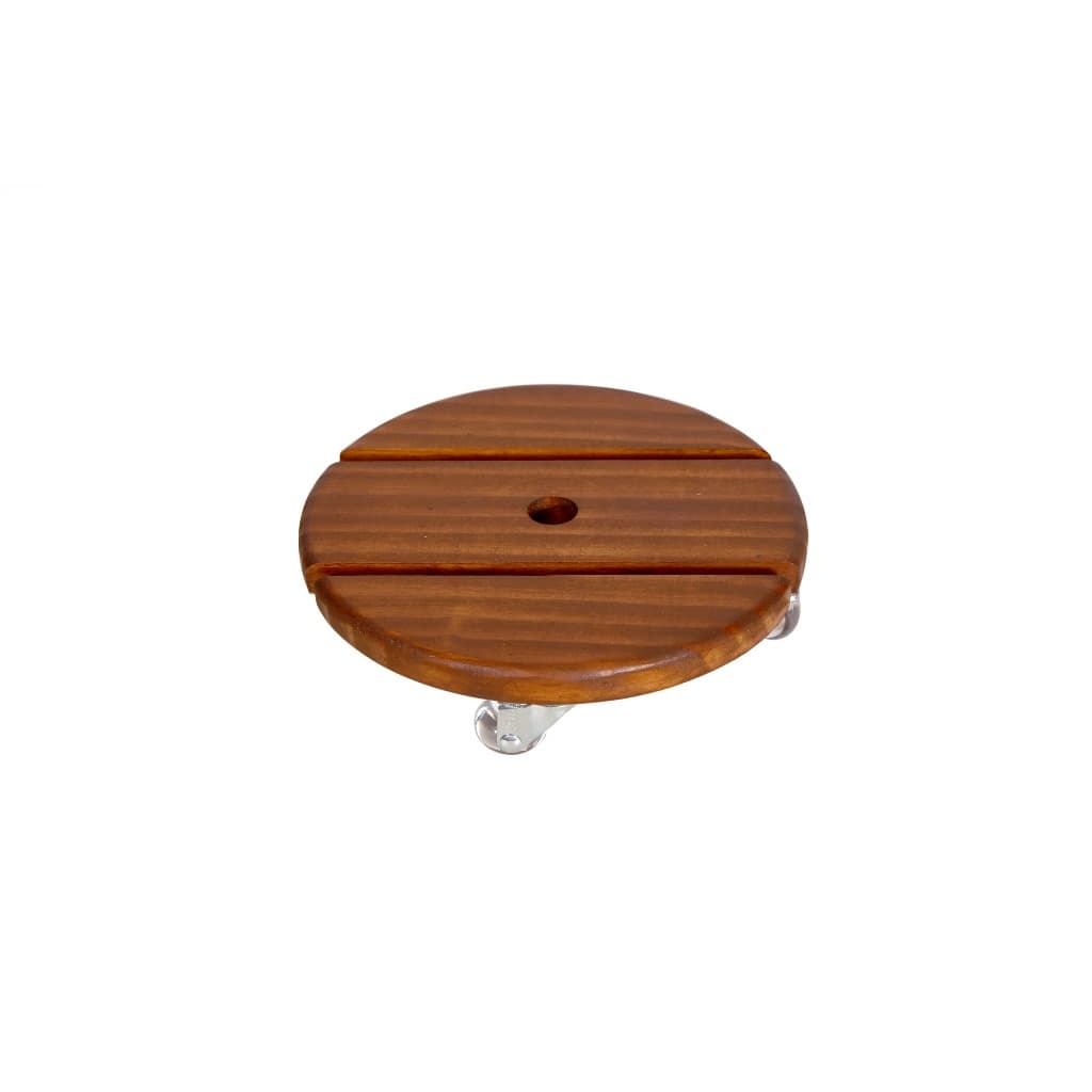 Suporte Porta Vaso 25cm Rodinhas Cristal Gel Madeira Maciça Cor Imbuia.