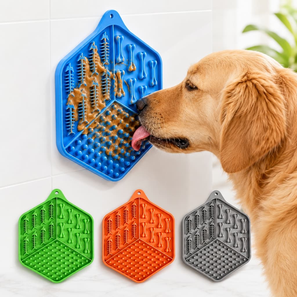 Tapete Lambedor Pet com Ventosas Comedouro Lento Anti Ansiedade para Cães e Gatos Silicone TPR Lavável Interativo Seguro
