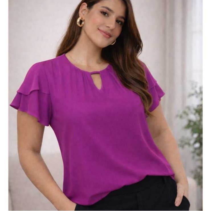Blusa Feminina Viscolinho Manguinha Tulipa  Elegante Básica social Casual