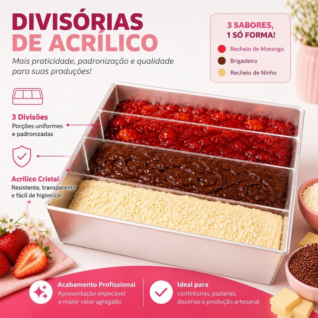 Divisórias de Acrílico 30x12cm para Montagem de Bolos festival de fatias slice cakes