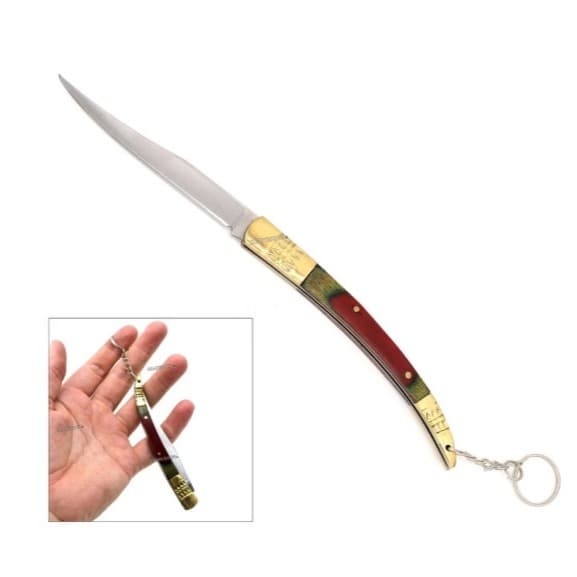 Mini Canivete Árabe em Aço Inox com Cabo de Madeira Chaveiro Portátil Multiuso Resistente para Camping Pesca