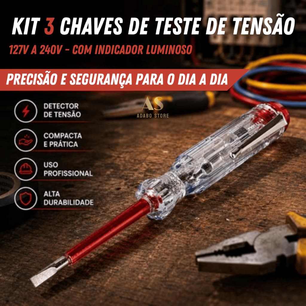 Kit 3 Chaves De Teste Detector de Tensão Eletricista Profissional 127V A 240V Indicador Luminoso