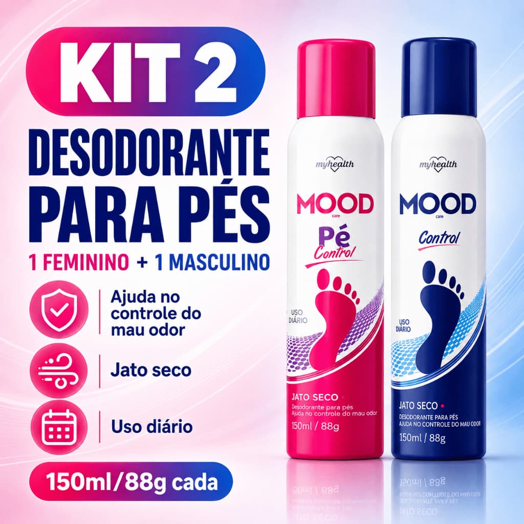 Kit 02 Desodorantes Para Pés Mood Care Jato Seco 150 ml Feminino Masculino Spray Antiodor Uso Diário