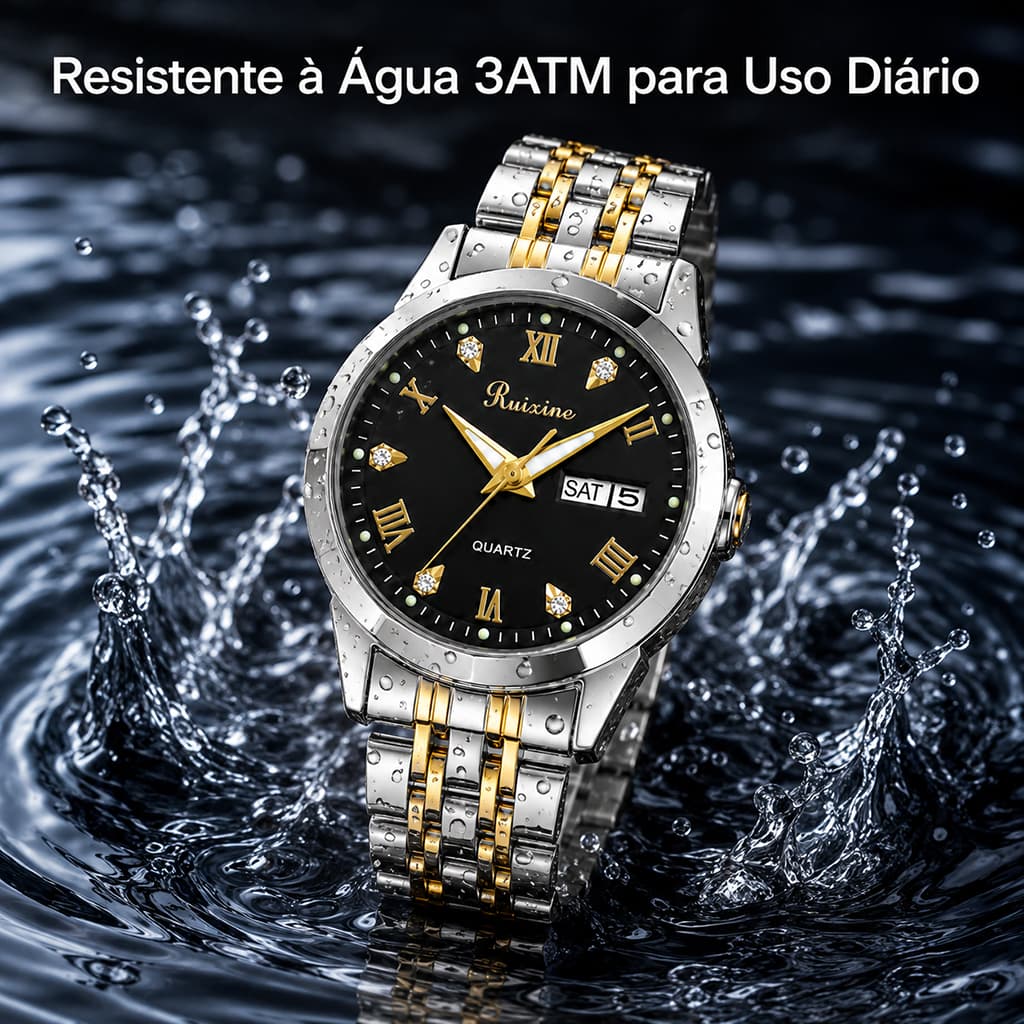 Relógio Feminino Ruixine Dourado Luxo Elegante Aço Inoxidável Impermeável Moda