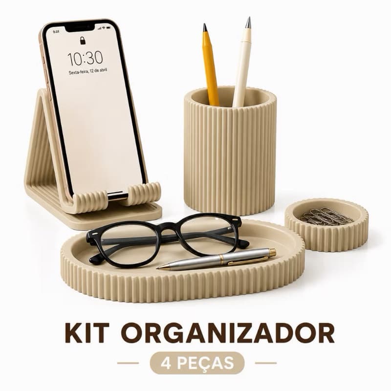 Kit 4 Peças Organizador de Mesa Para Escritório Porta Caneta Suporte Celular Bandeja Multiuso Porta Lápis