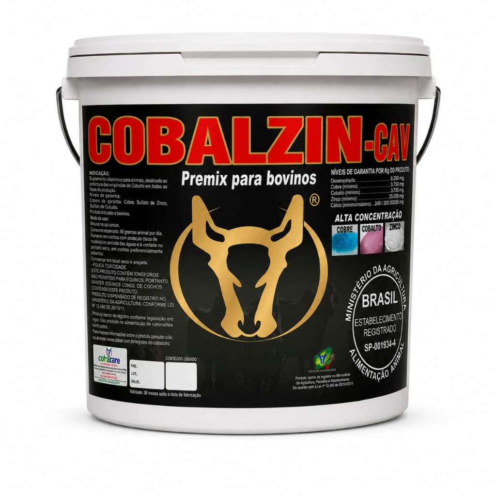Suplemento Para Gado Cobalzin CAV Premix Mineral Cobre Cobalto Zinco 1kg a 5kg