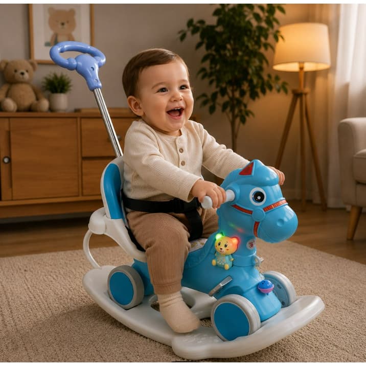 Cavalinho de Passeio infantil criança e Balanço com Empurrador  ATÉ 25KG COM CINTO DE SEGURANÇA SUPORTE GANGORRA REMOVÍV