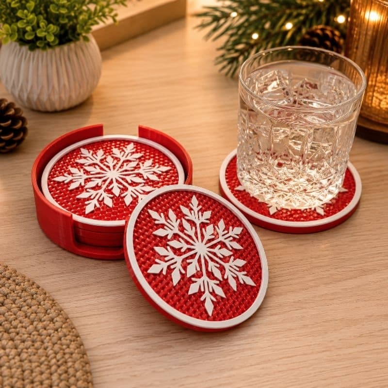 Kit Porta Copos de Natal com Suporte Floco de Neve Mesa Posta Decoração Natalina