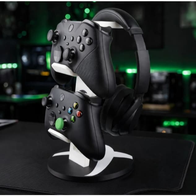 Suporte Gamer Xbox Para Controle E Fone - Organizador De Mesa Para 2 Controles