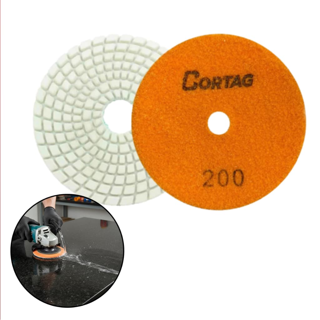 Kit 3 Discos Diamantados Cortag Brilho d'Água G200 100 mm para Polir Mármore Granito e Pedras