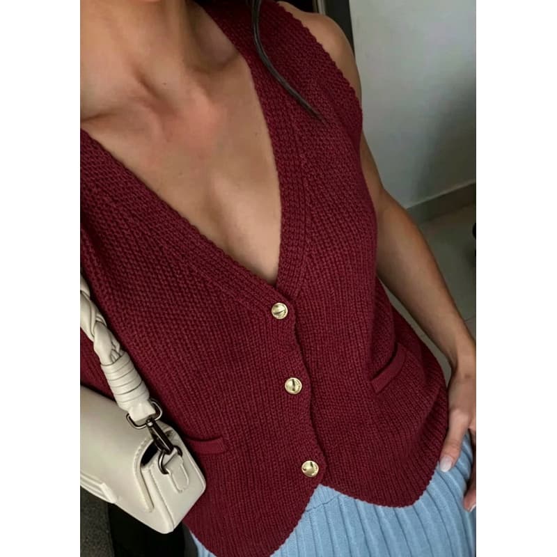 Colete Tricot Colegial Decote V Botão Forrado | Sweater Vest Tendência Blogueira Cropped Casual