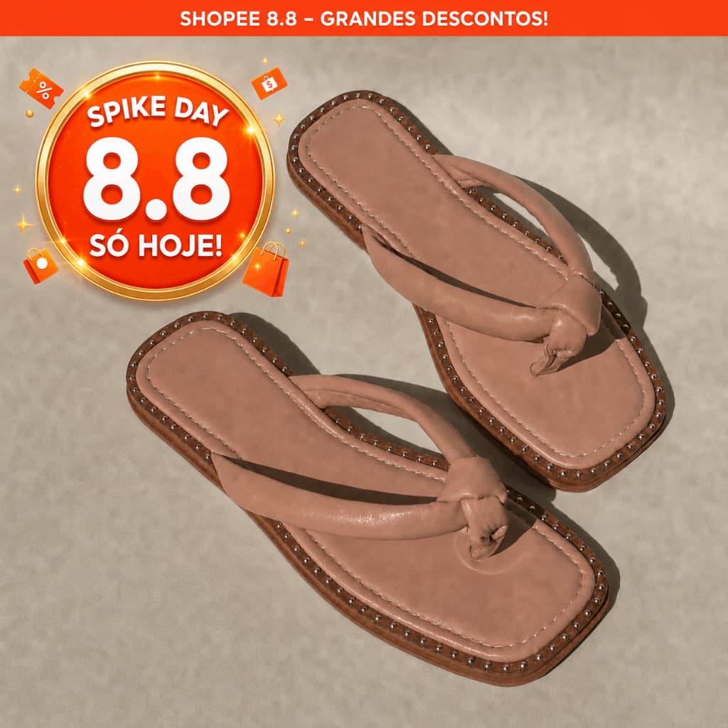 OFERTA 8.8 SHOPEE Rasteira Feminina Luxo E Conforto Super Macia Detalhe Em Tachas Resistentes! RN2