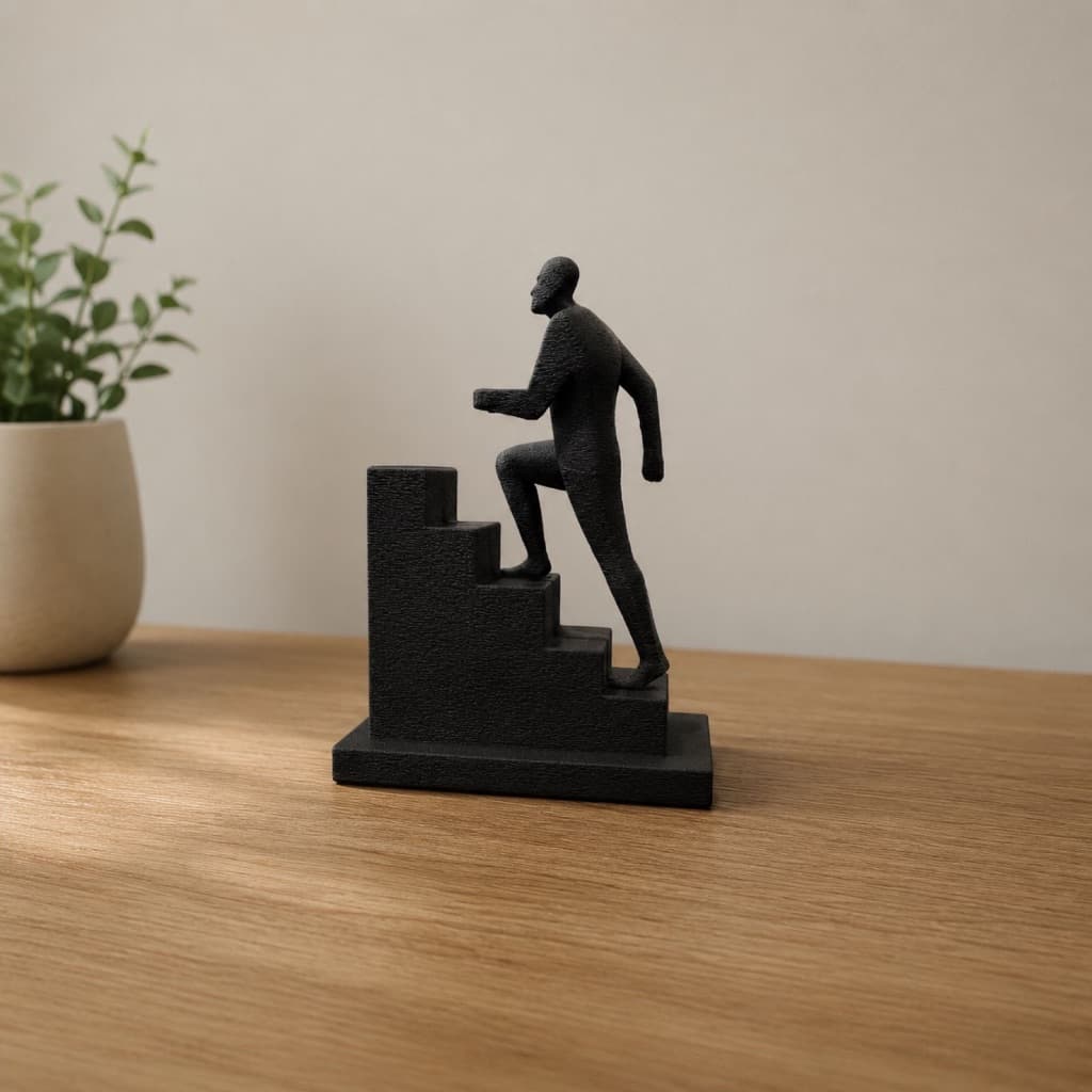 Escultura Abstrata Homem Subindo Escada Moderna Decorativa - Zately