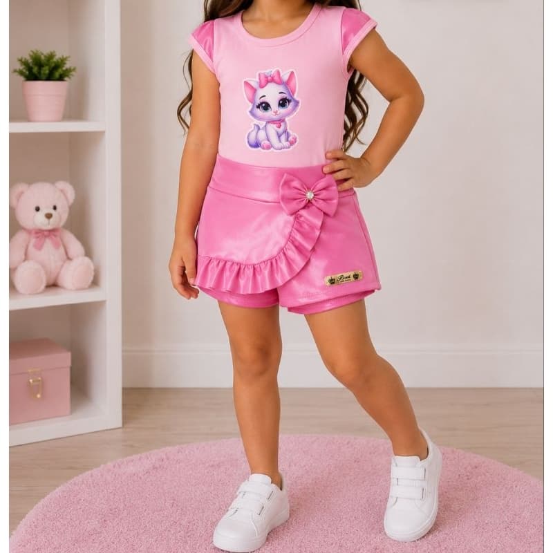 Blusa + Short Saia CIRRÉ infantil Moda Verão Menina com estampas aleatórias