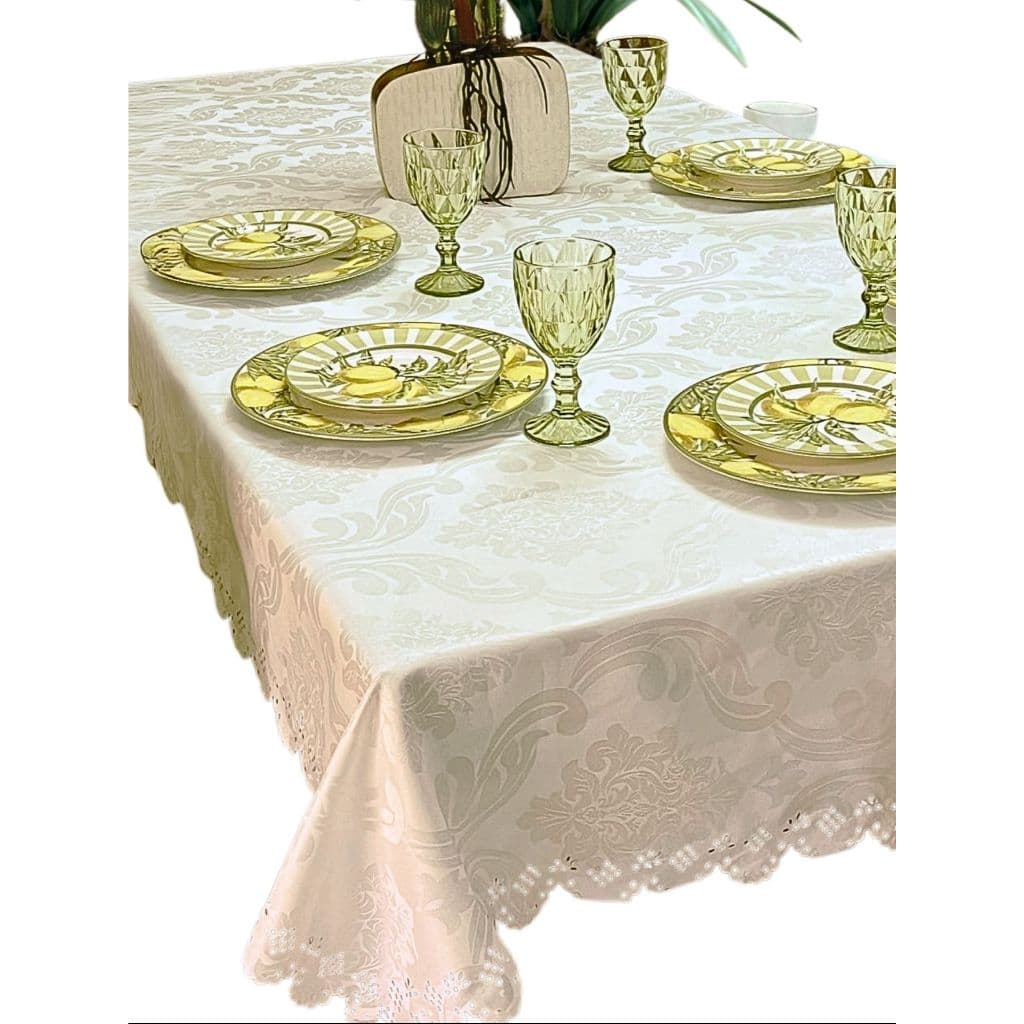 Toalha de Mesa Jacquard Retangular Elegância para Mesa de 10 Lugares - 3 Metros