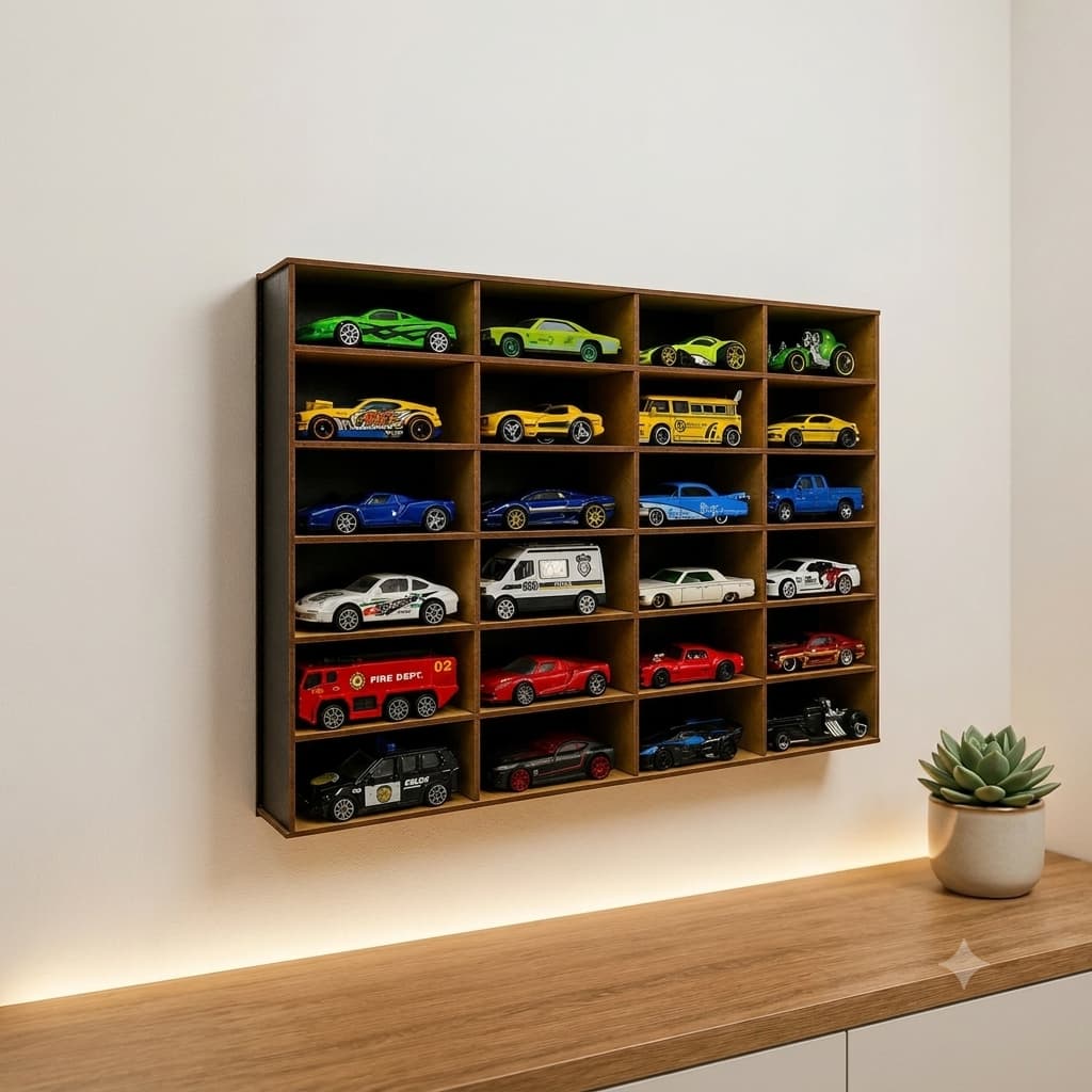 Expositor Porta Carrinhos Hotwheels Estante 24 Nichos Coleção Miniaturas Organizador Brinquedos Mdf