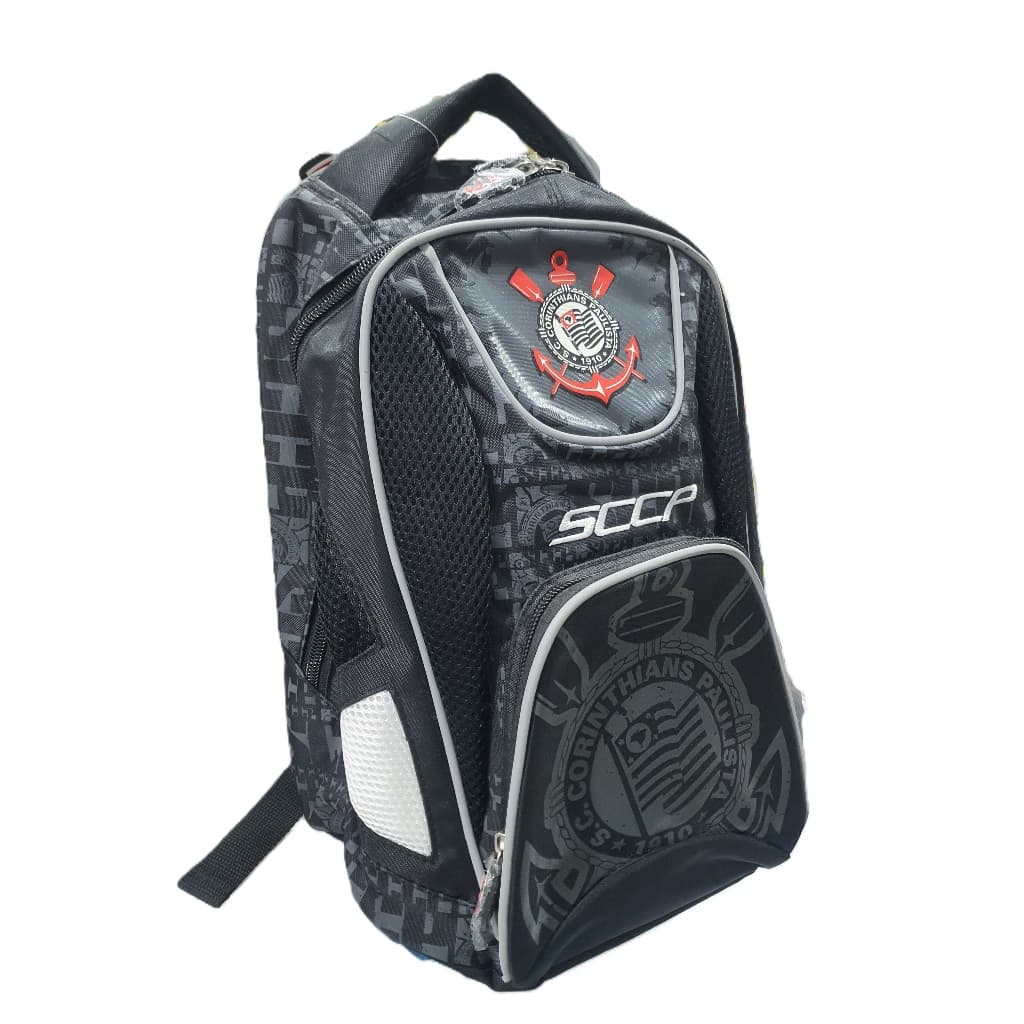 Mochila Infantil Corinthians SCCP Passeio Lazer Preta 35x24x12-17 cm