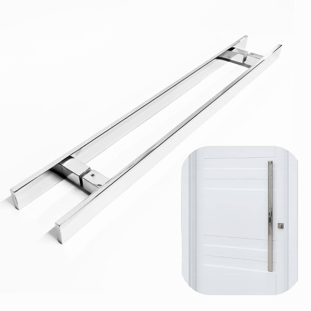 Puxador inox barra chata 60cm - 40cm entre furos - para portas de madeira, vidro e aluminio