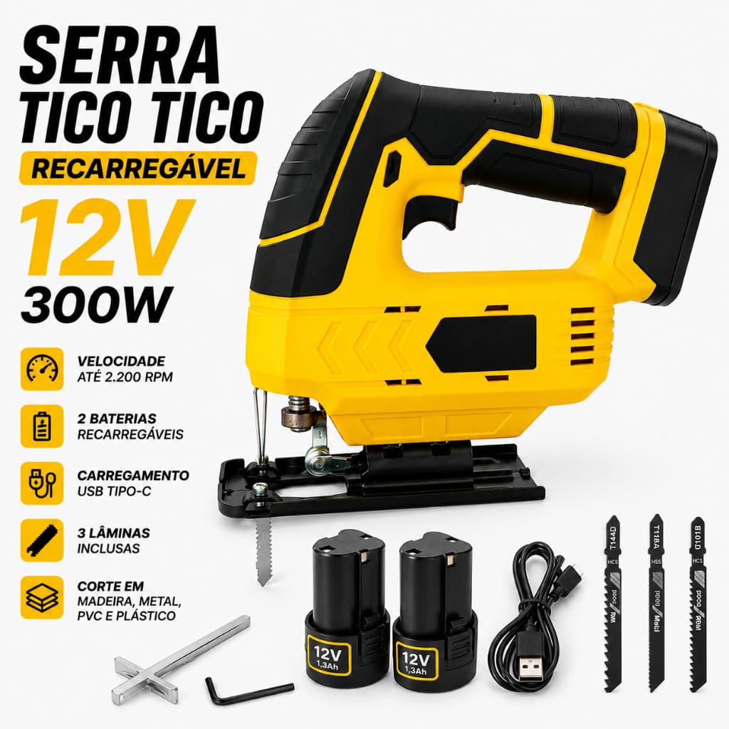 Serra Tico Tico Elétrica 12V Recarregável Corte Madeira Metal BOM9718