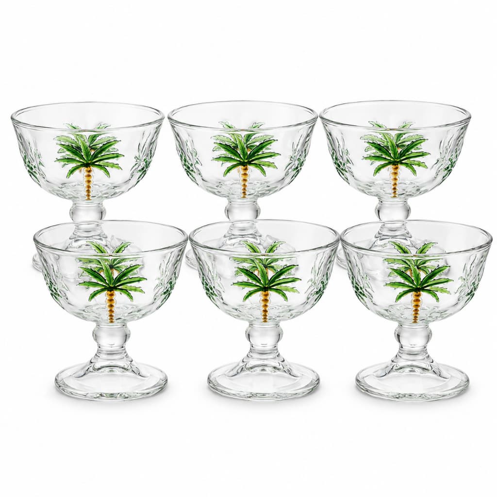 Jogo 6 Taças Sobremesa Palm Lyor 180ml Vidro Cristal Ecológico Decorado Mesa Posta Premium