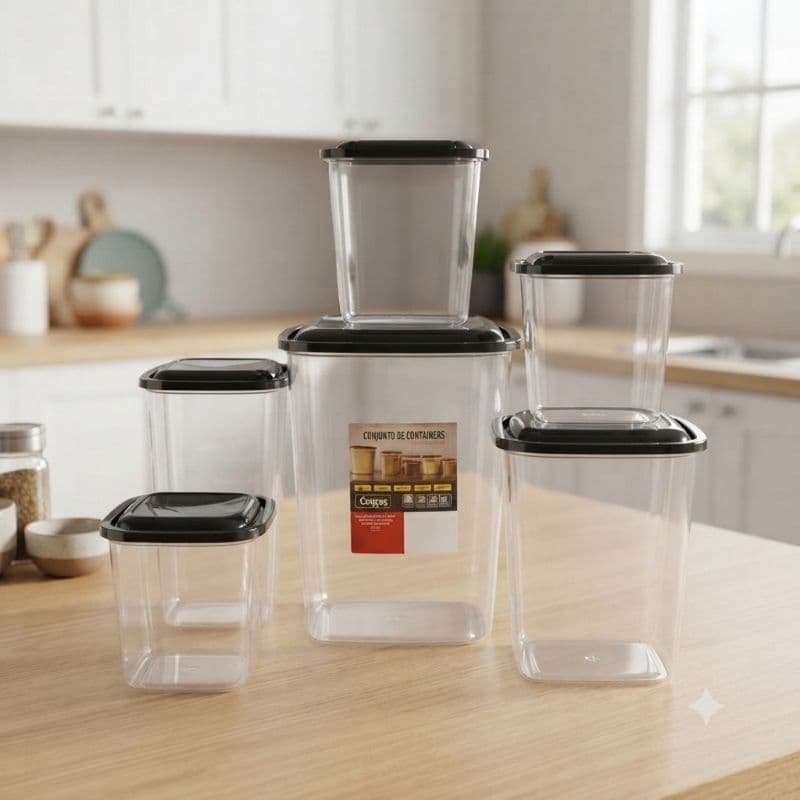 KIT POTE DE MANTIMENTOS TRANSPARENTE UNIJET 5 PEÇAS COM TAMPA