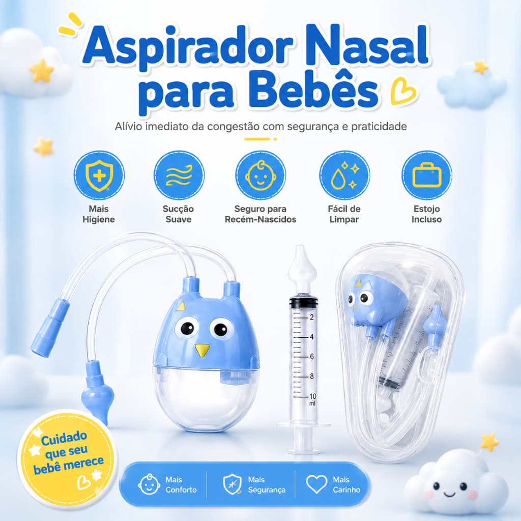 Kit Seringa e Aspirador para Lavagem e Limpeza Nasal Bebês